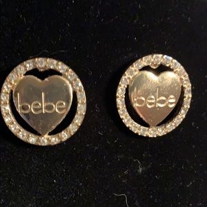 Bebe Heart Stud Earrings w/Crystals